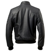 Men’s Stand-Collar Casual Black Sheepskin Bomber Leather Jacket